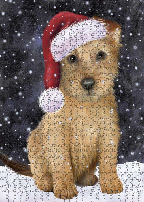Let it Snow Christmas Holiday Australian Terrier Dog Wearing Santa Hat Puzzle with Photo Tin PUZL84300