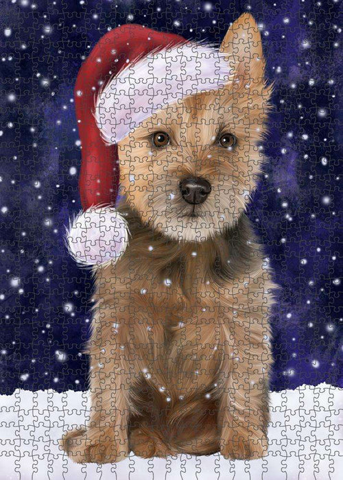 Let it Snow Christmas Holiday Australian Terrier Dog Wearing Santa Hat Puzzle with Photo Tin PUZL84256