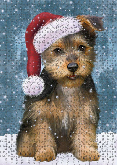 Let it Snow Christmas Holiday Australian Terrier Dog Wearing Santa Hat Puzzle with Photo Tin PUZL84260