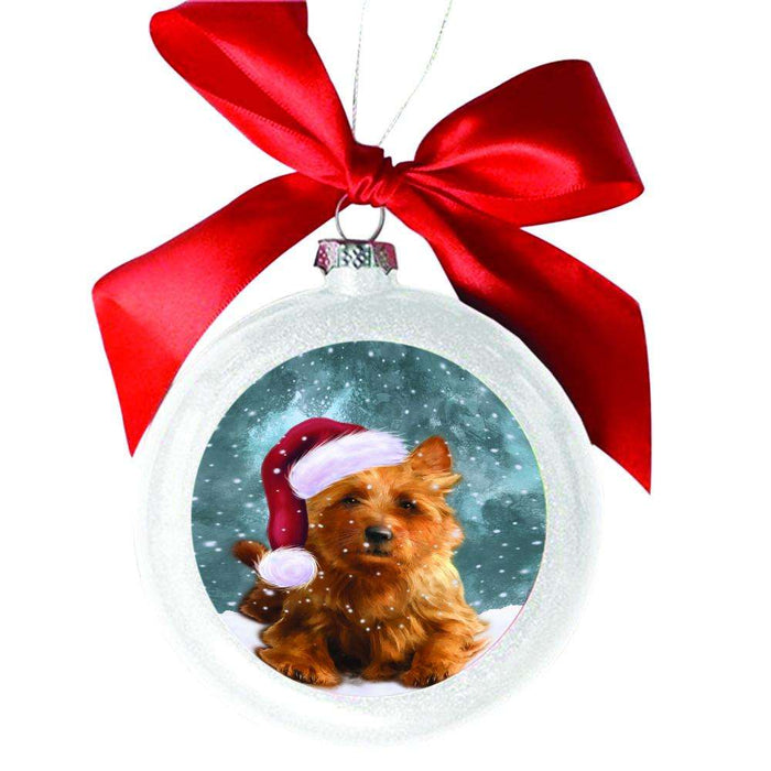 Let it Snow Christmas Holiday Australian Terrier Dog White Round Ball Christmas Ornament WBSOR48422