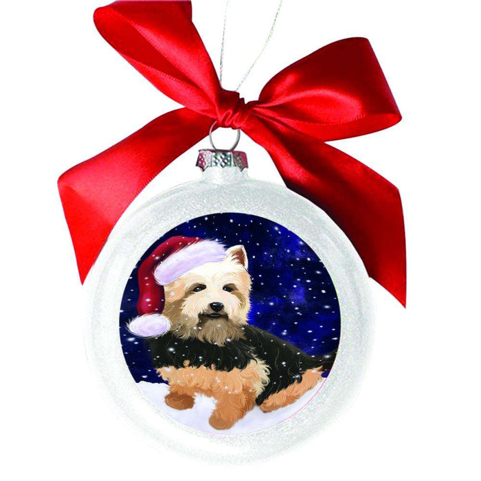 Let it Snow Christmas Holiday Australian Terrier Dog White Round Ball Christmas Ornament WBSOR48423