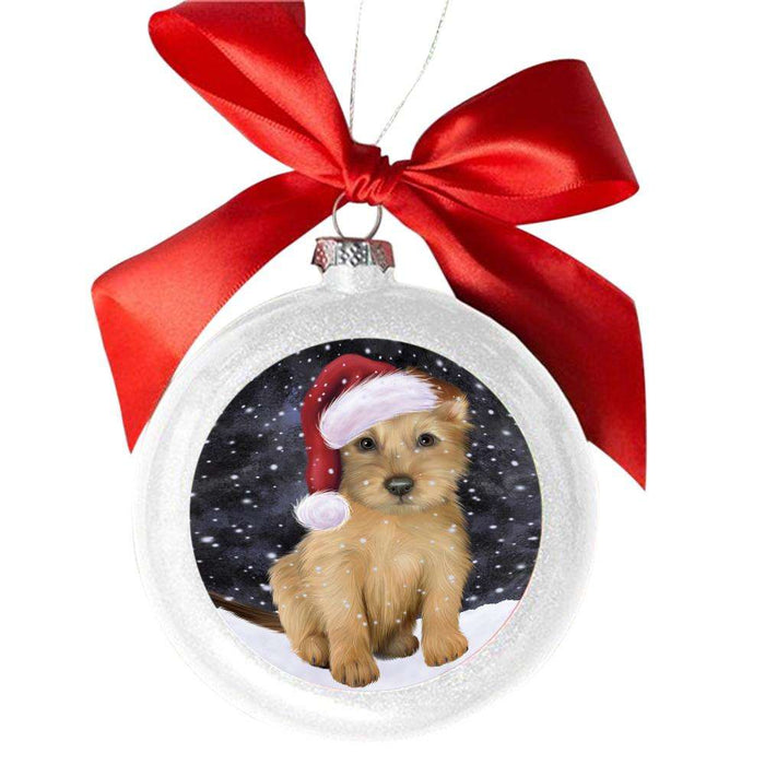 Let it Snow Christmas Holiday Australian Terrier Dog White Round Ball Christmas Ornament WBSOR48915