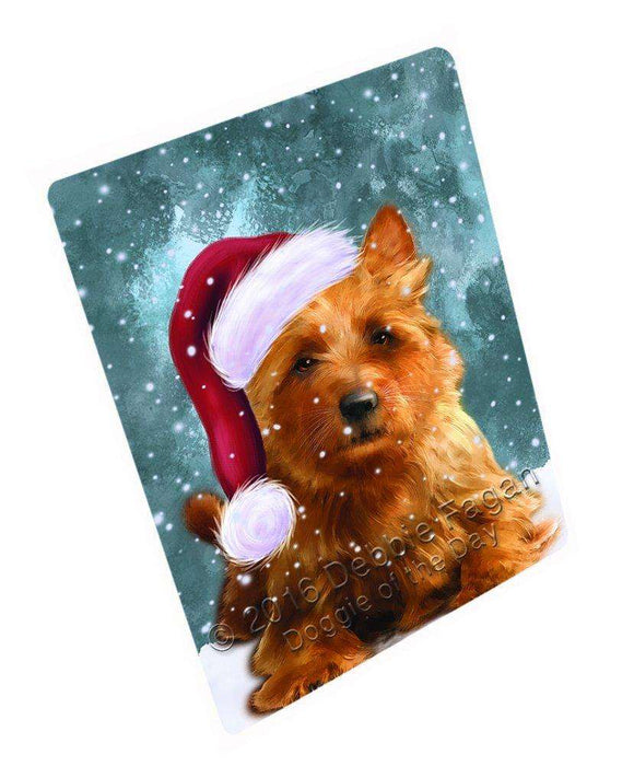 Let it Snow Christmas Holiday Australian Terriers Dog Wearing Santa Hat Art Portrait Print Woven Throw Sherpa Plush Fleece Blanket