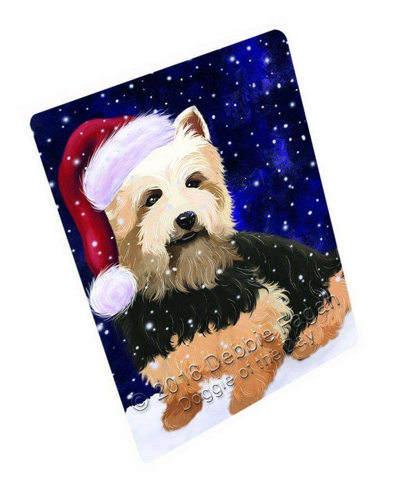Let it Snow Christmas Holiday Australian Terriers Dog Wearing Santa Hat Art Portrait Print Woven Throw Sherpa Plush Fleece Blanket