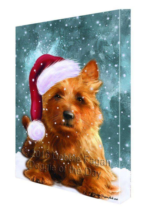 Let it Snow Christmas Holiday Australian Terriers Dog Wearing Santa Hat Canvas Wall Art