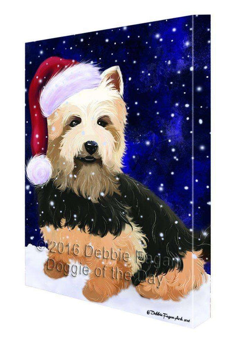 Let it Snow Christmas Holiday Australian Terriers Dog Wearing Santa Hat Canvas Wall Art
