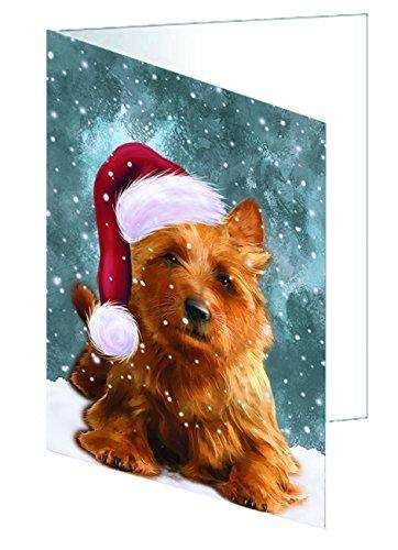Let it Snow Christmas Holiday Australian Terriers Dog Wearing Santa Hat Handmade Artwork Assorted Pets Greeting Cards and Note Cards with Envelopes for All Occasions and Holiday Seasons