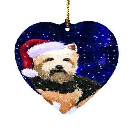 Let it Snow Christmas Holiday Australian Terriers Dog Wearing Santa Hat Heart Ornament D307