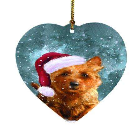 Let it Snow Christmas Holiday Australian Terriers Dog Wearing Santa Hat Heart Ornament D308