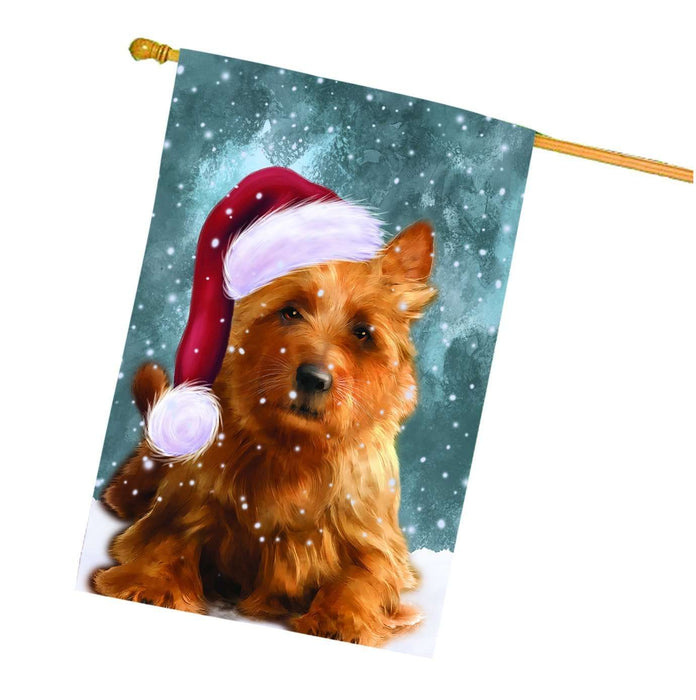 Let it Snow Christmas Holiday Australian Terriers Dog Wearing Santa Hat House Flag