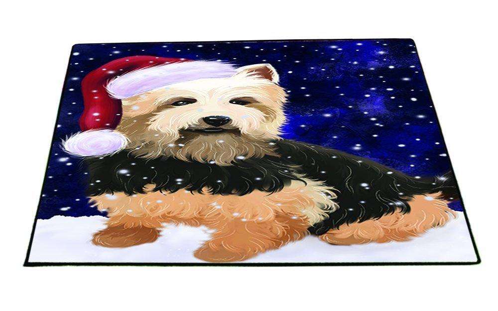 Let it Snow Christmas Holiday Australian Terriers Dog Wearing Santa Hat Indoor/Outdoor Floormat