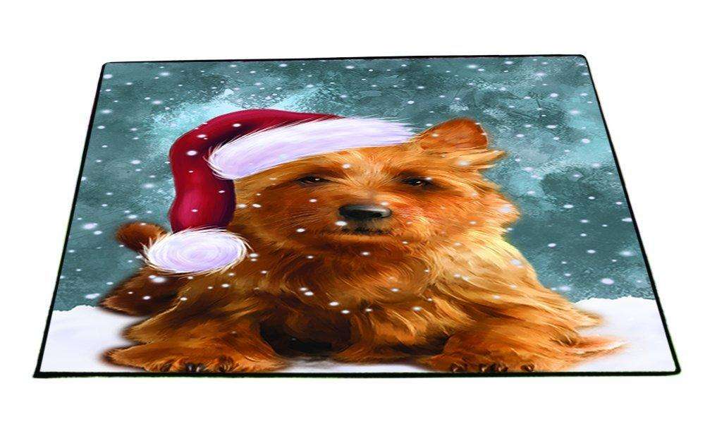 Let it Snow Christmas Holiday Australian Terriers Dog Wearing Santa Hat Indoor/Outdoor Floormat