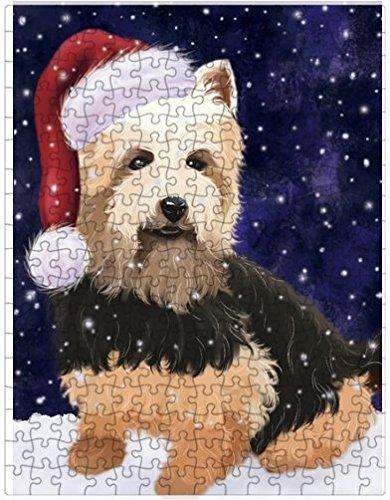 Let it Snow Christmas Holiday Australian Terriers Dog Wearing Santa Hat Puzzle with Photo Tin