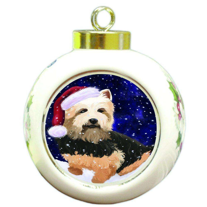 Let it Snow Christmas Holiday Australian Terriers Dog Wearing Santa Hat Round Ball Ornament D307