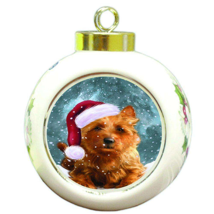 Let it Snow Christmas Holiday Australian Terriers Dog Wearing Santa Hat Round Ball Ornament D308