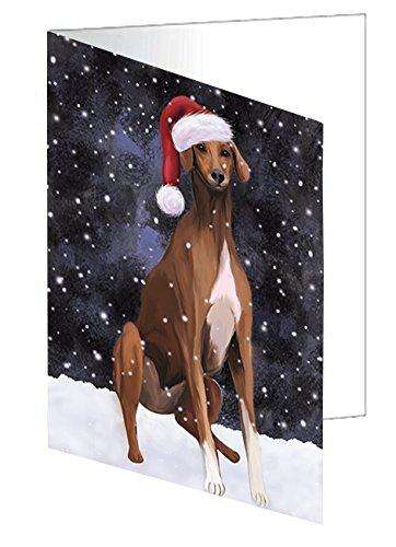 Let it Snow Christmas Holiday Azawakh Dog Wearing Santa Hat Handmade Artwork Assorted Pets Greeting Cards and Note Cards with Envelopes for All Occasions and Holiday Seasons D408