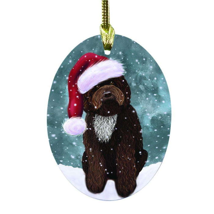 Let it Snow Christmas Holiday Barbet Dog Oval Glass Christmas Ornament OGOR48426