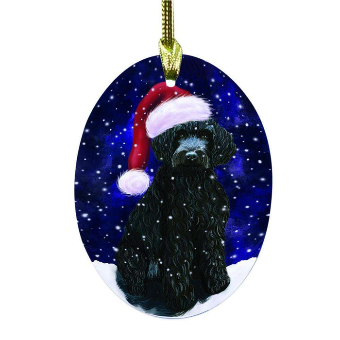 Let it Snow Christmas Holiday Barbet Dog Oval Glass Christmas Ornament OGOR48427