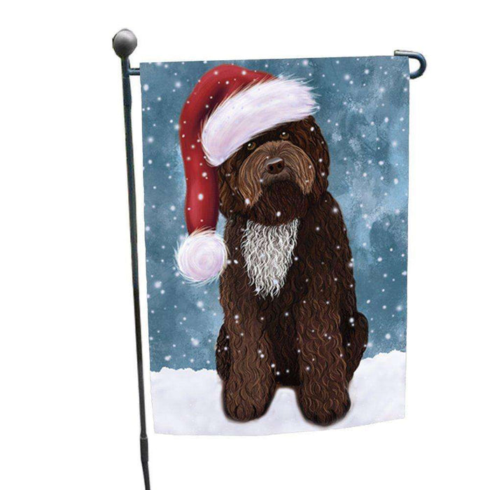 Let it Snow Christmas Holiday Barbet Dog Wearing Santa Hat Garden Flag