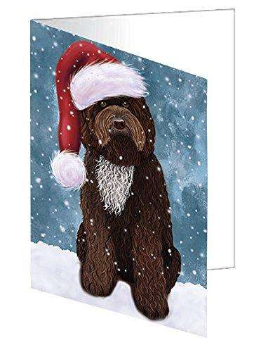 Let it Snow Christmas Holiday Barbet Dog Wearing Santa Hat Handmade Artwork Assorted Pets Greeting Cards and Note Cards with Envelopes for All Occasions and Holiday Seasons D367