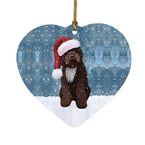 Let it Snow Christmas Holiday Barbet Dog Wearing Santa Hat Heart Ornament D261