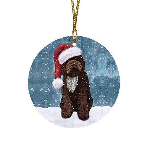 Let it Snow Christmas Holiday Barbet Dog Wearing Santa Hat Round Ornament D261