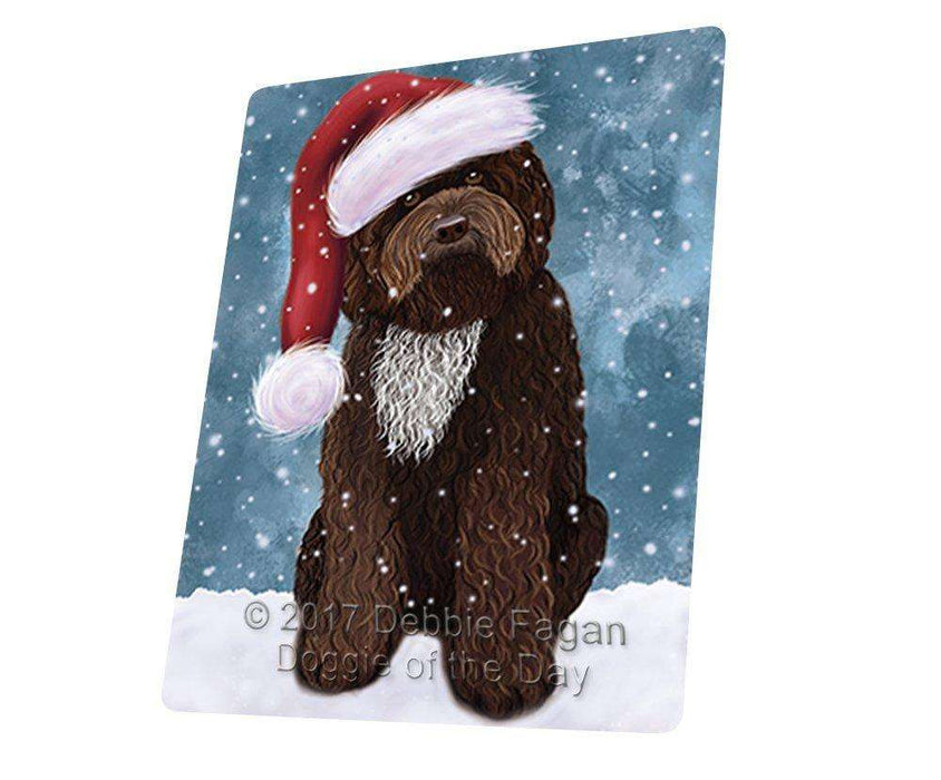 Let it Snow Christmas Holiday Barbet Dog Wearing Santa Hat Tempered Cutting Board