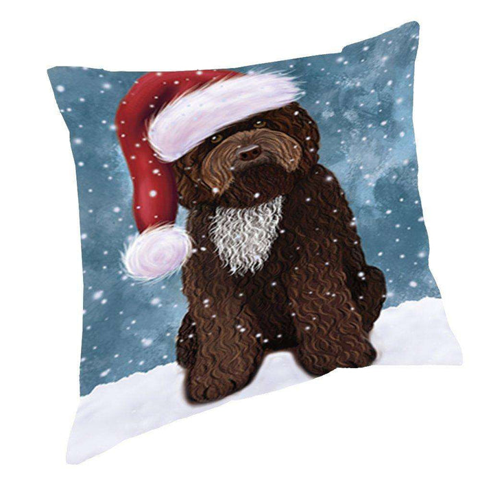 Let it Snow Christmas Holiday Barbet Dog Wearing Santa Hat Throw Pillow D419