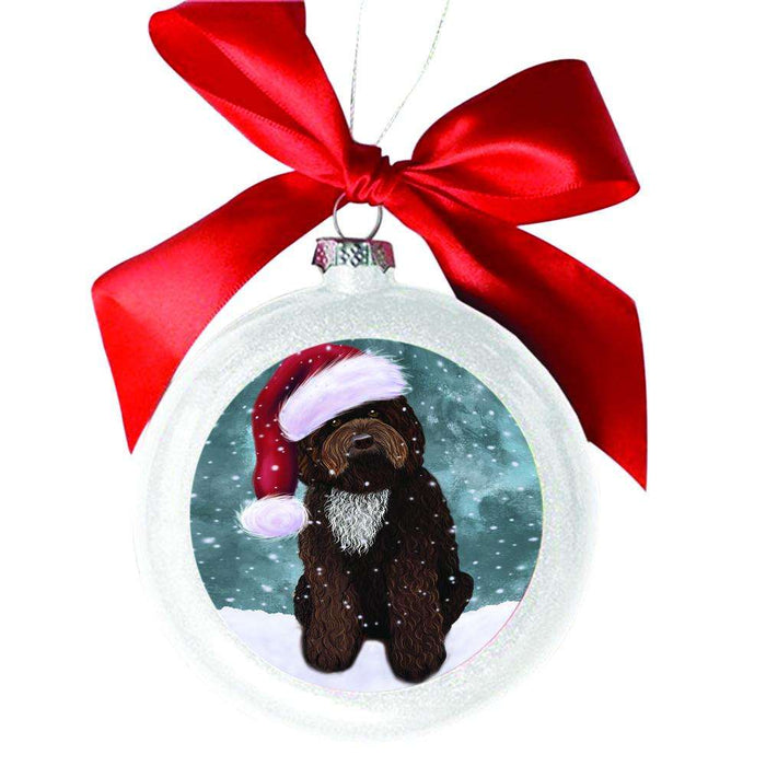 Let it Snow Christmas Holiday Barbet Dog White Round Ball Christmas Ornament WBSOR48426