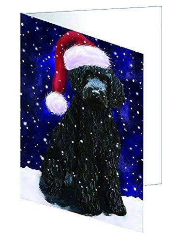Let it Snow Christmas Holiday Barbets Dog Wearing Santa Hat Handmade Artwork Assorted Pets Greeting Cards and Note Cards with Envelopes for All Occasions and Holiday Seasons