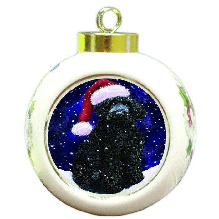 Let it Snow Christmas Holiday Barbets Dog Wearing Santa Hat Round Ball Ornament D309