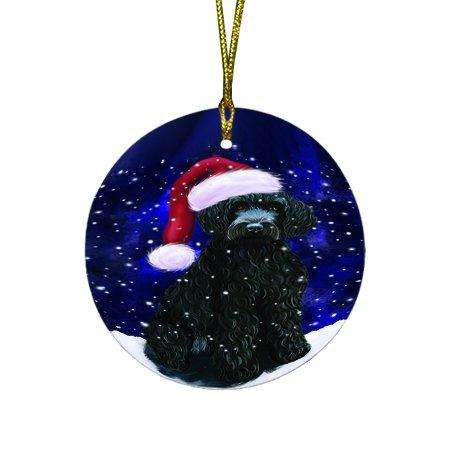 Let it Snow Christmas Holiday Barbets Dog Wearing Santa Hat Round Ornament D309