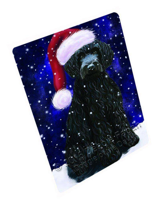 Let it Snow Christmas Holiday Barbets Dog Wearing Santa Hat Tempered Cutting Board