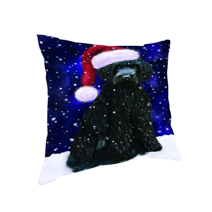 Let it Snow Christmas Holiday Barbets Dog Wearing Santa Hat Throw Pillow