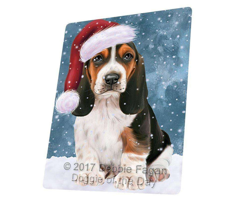 Let it Snow Christmas Holiday Basset Hounds Dog Wearing Santa Hat Art Portrait Print Woven Throw Sherpa Plush Fleece Blanket