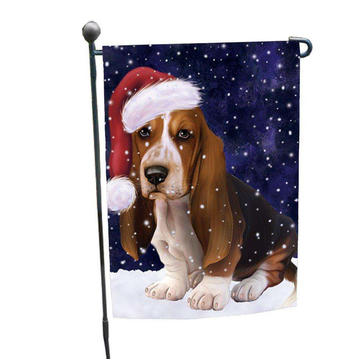 Let it Snow Christmas Holiday Basset Hounds Dog Wearing Santa Hat Garden Flag