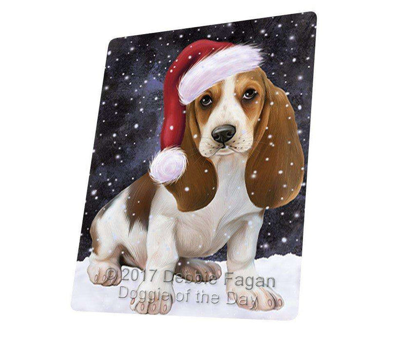 Let it Snow Christmas Holiday Basset Hounds Dog Wearing Santa Hat Tempered Cutting Board