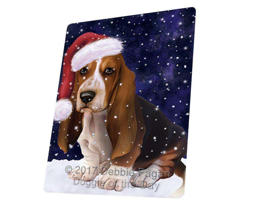 Let it Snow Christmas Holiday Basset Hounds Dog Wearing Santa Hat Tempered Cutting Board