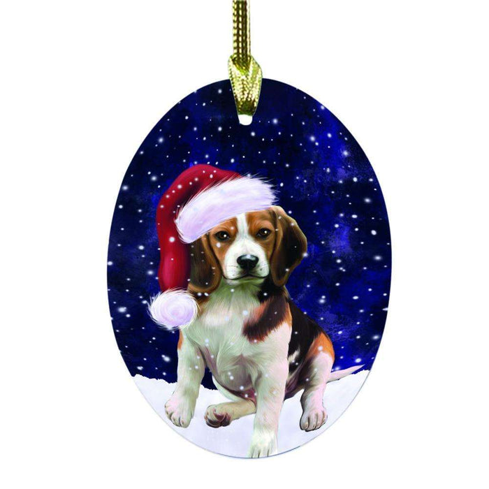 Let it Snow Christmas Holiday Beagle Dog Oval Glass Christmas Ornament OGOR48432