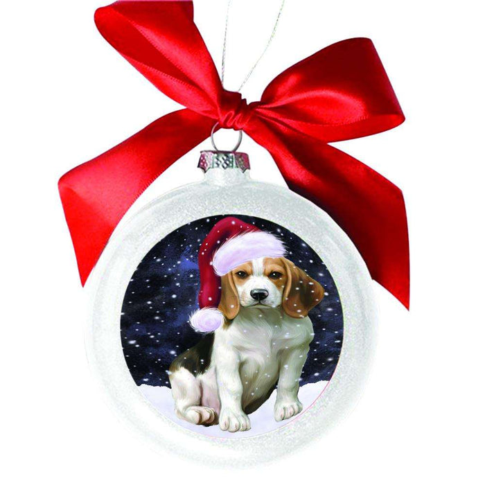 Let it Snow Christmas Holiday Beagle Dog White Round Ball Christmas Ornament WBSOR48431