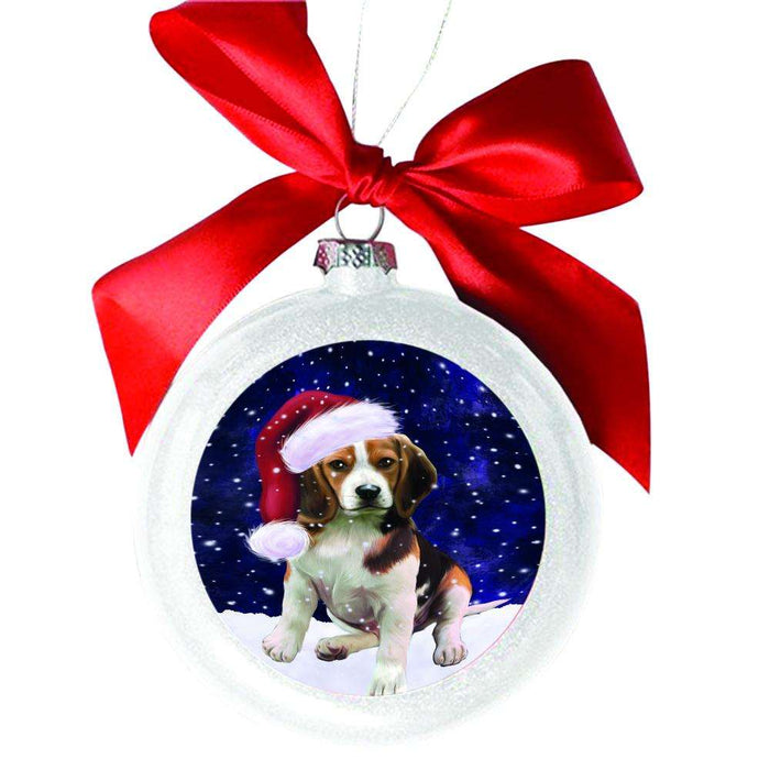 Let it Snow Christmas Holiday Beagle Dog White Round Ball Christmas Ornament WBSOR48432