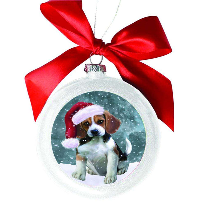 Let it Snow Christmas Holiday Beagle Dog White Round Ball Christmas Ornament WBSOR48433