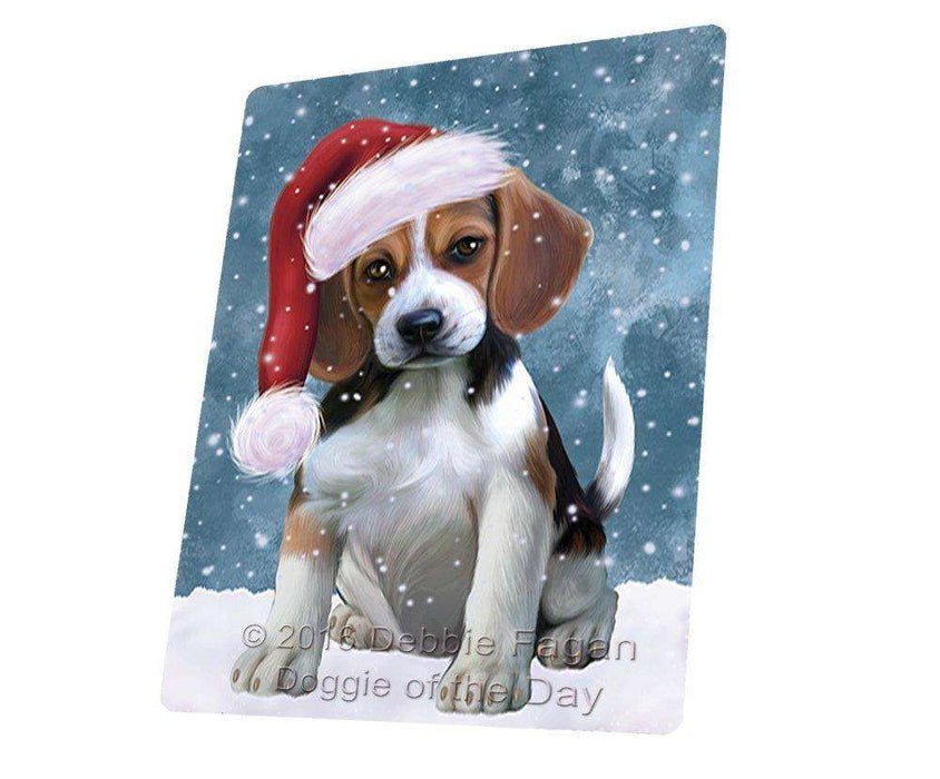 Let it Snow Christmas Holiday Beagles Dog Wearing Santa Hat Art Portrait Print Woven Throw Sherpa Plush Fleece Blanket