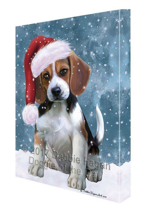 Let it Snow Christmas Holiday Beagles Dog Wearing Santa Hat Canvas Wall Art