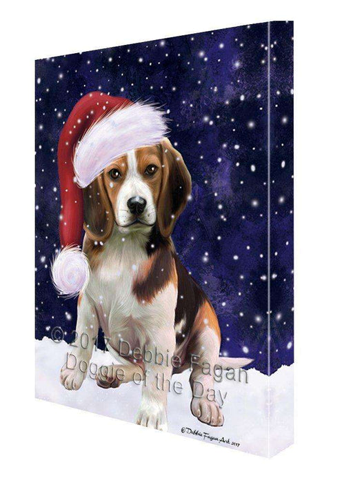 Let it Snow Christmas Holiday Beagles Dog Wearing Santa Hat Canvas Wall Art