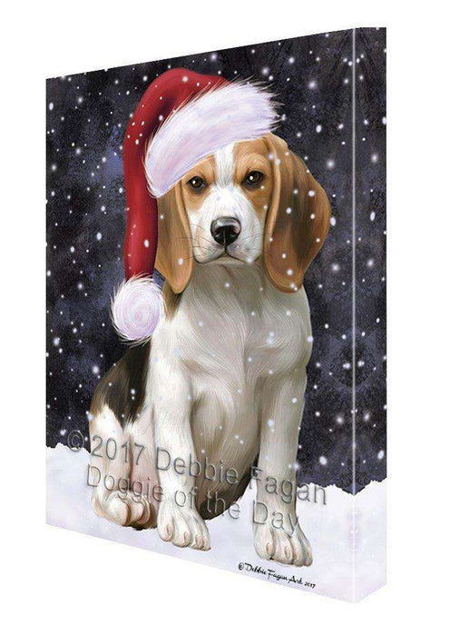 Let it Snow Christmas Holiday Beagles Dog Wearing Santa Hat Canvas Wall Art