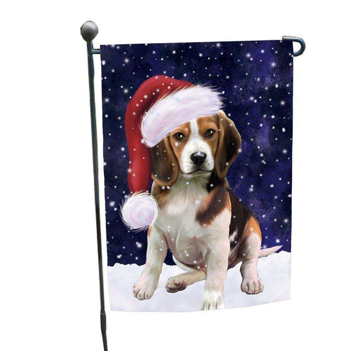 Let it Snow Christmas Holiday Beagles Dog Wearing Santa Hat Garden Flag