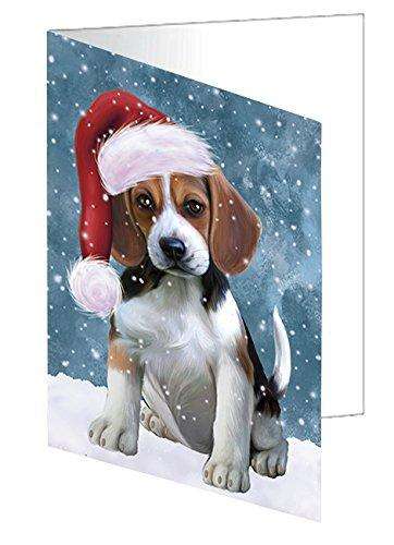 Let it Snow Christmas Holiday Beagles Dog Wearing Santa Hat Handmade Artwork Assorted Pets Greeting Cards and Note Cards with Envelopes for All Occasions and Holiday Seasons