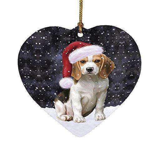 Let it Snow Christmas Holiday Beagles Dog Wearing Santa Hat Heart Ornament