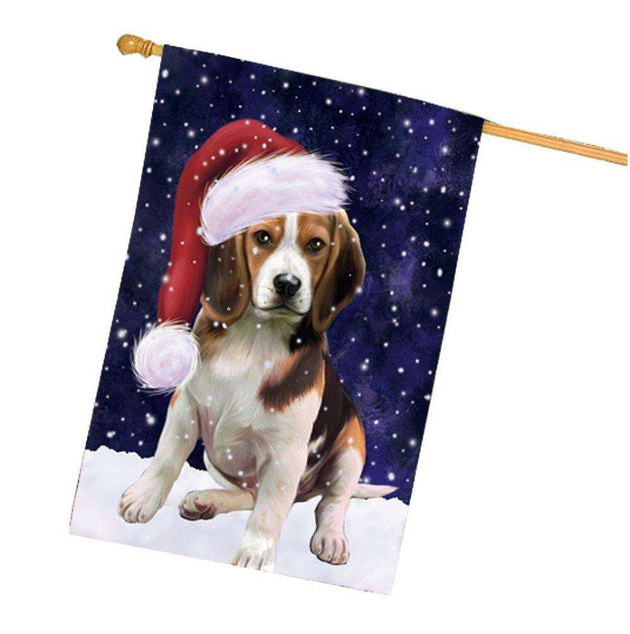 Let it Snow Christmas Holiday Beagles Dog Wearing Santa Hat House Flag